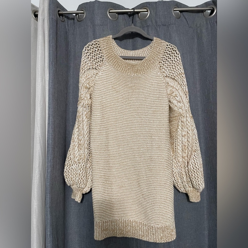Spell & the Gypsy cream and metallic sweater dress